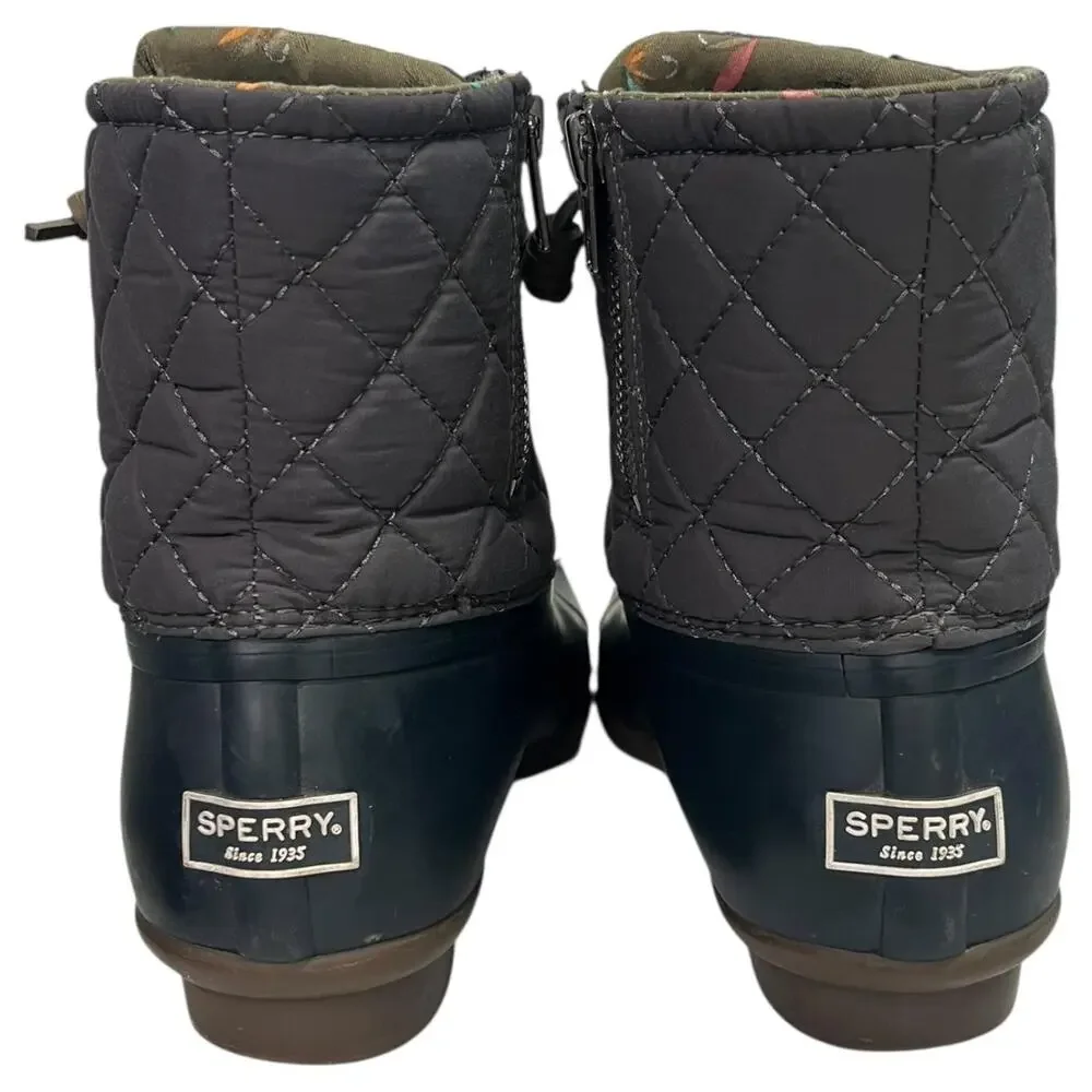 Sperry Saltwater Duck Boots Womens 9 Gray Navy Quilted Rubber Outdoor STS9327F